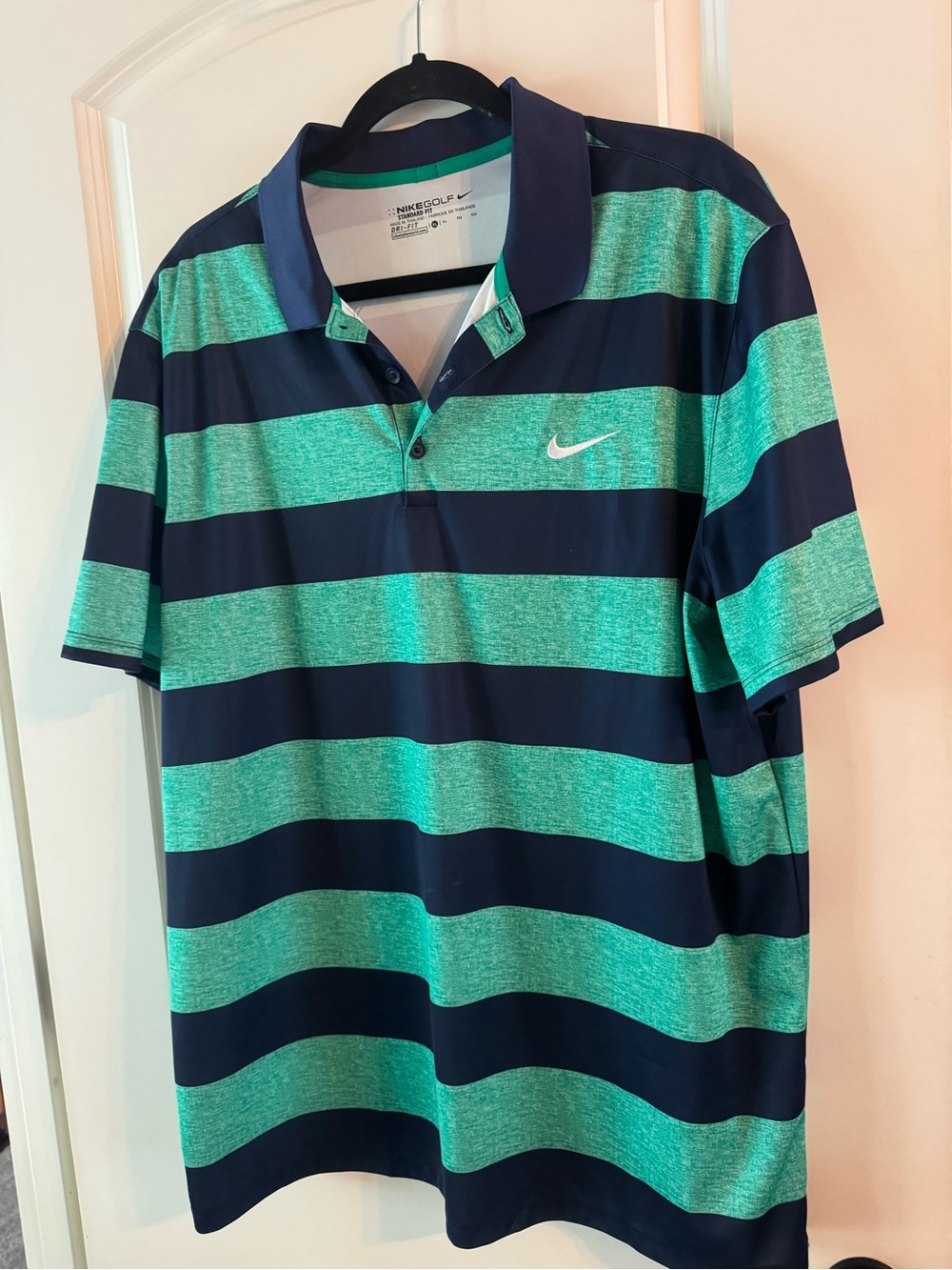 Nike Men's Green & Navy Striped Golf Polo